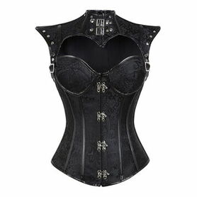 Corset gothique en tissu brocarde noir