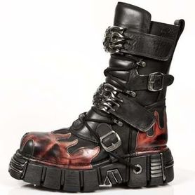 Bottes cuir noir et rouge New Rock M.149-C1