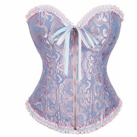 Corset gothique brocarde bleu et rose